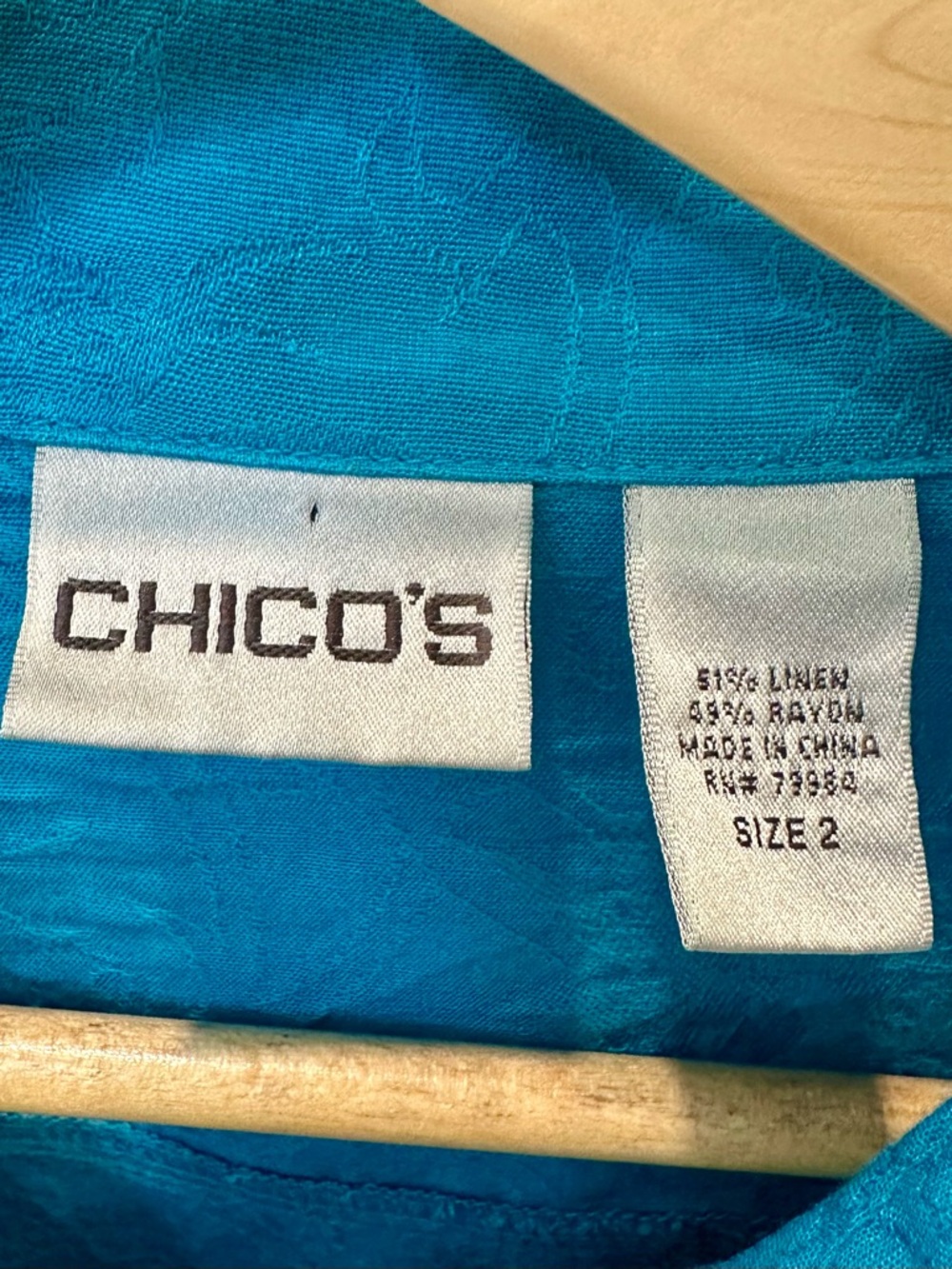 ☀️Chico's Teal Blue Linen Rayon Utility Button Down Shirt Jacket - Picture 3 of 5